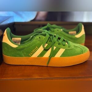 Adidas Women’s Gazelle Green and White Sneakers